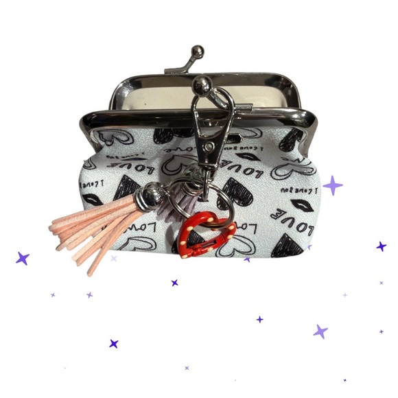 2 Piece Bundle Heart Print Coin Purse with Keychain - Picture 5 of 12